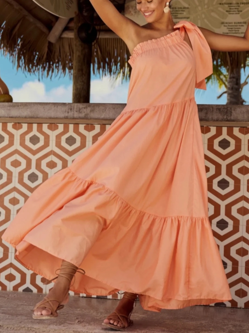 Altar'd State Orange One-Shoulder Tiered Maxi Dress